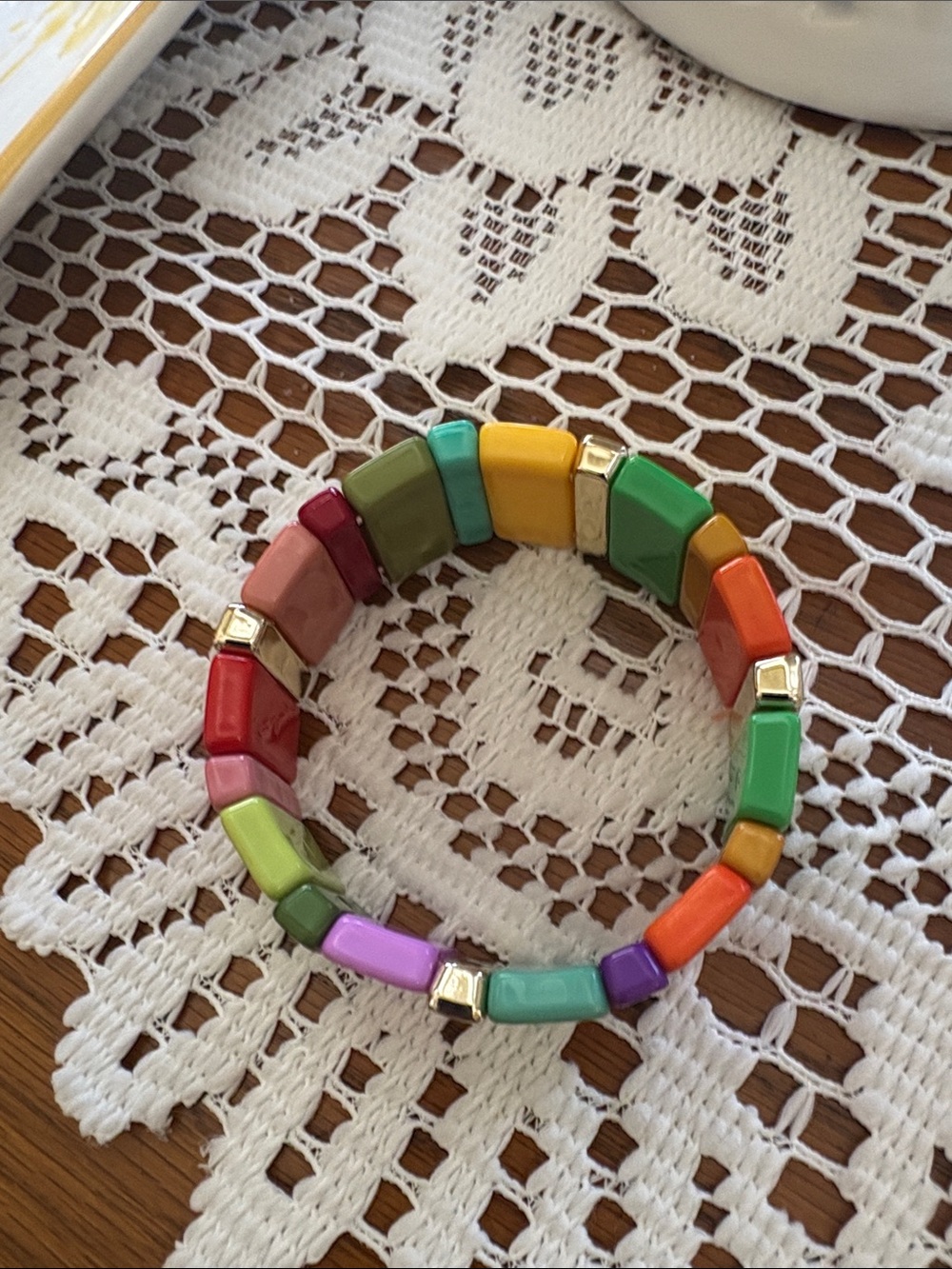 Colorful Tile Stretch Bracelet with Gold Accents - Multicolor